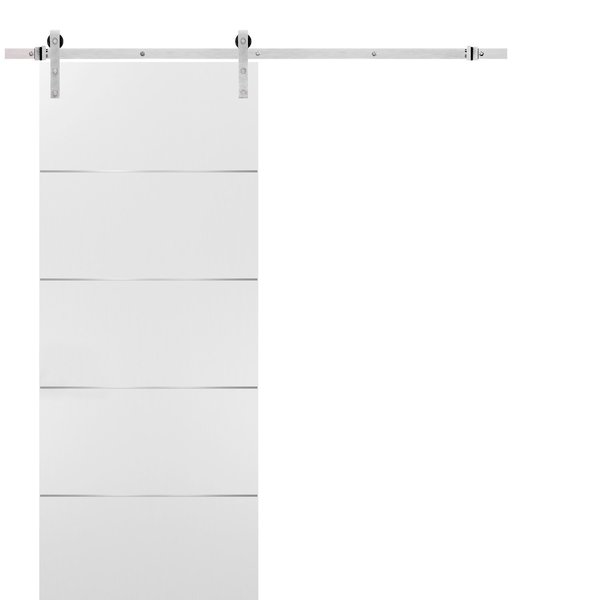 Sartodoors White 42x80 Stainless Steel Hardware Planum 0020 Rail 8' Hangers Silver Set Closet Modern Core PLANUM20BD-BEM-S-42